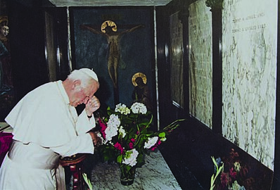 Ján Pavol II., pri hrobe Pier Giorgia, Pollone, 16. júl 1989